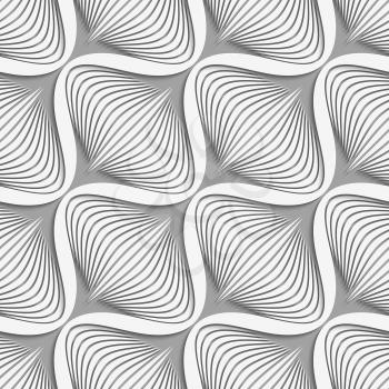 Abstract 3d geometrical seamless background. White diagonal wavy net layered on gray pattern with cut out of paper effect.

