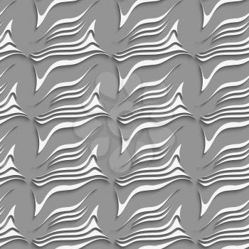 Abstract 3d geometrical seamless background. White wavy shapes on gray pattern with cut out of paper effect. 
