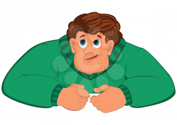 Illustration of cartoon male character isolated on white. Cartoon man torso in green sweater.
