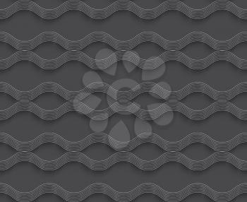 Seamless geometric background. Modern monochrome 3D texture. Pattern with realistic shadow and cut out of paper effect.Geometrical ornament 3d wavy lines on gray background.