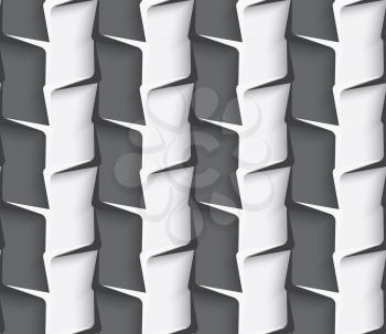 Seamless geometric background. Modern monochrome 3D texture. Pattern with realistic shadow and cut out of paper effect.Geometrical ornament with white and dark gray vertical lines