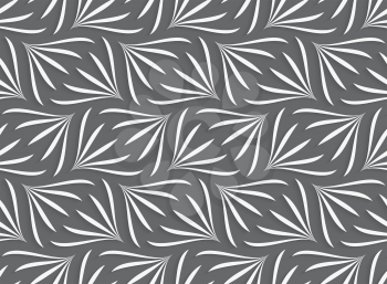 Seamless geometric background. Modern monochrome 3D texture. Pattern with realistic shadow and cut out of paper effect.Ornament with white geometric floral shapes on gray background.