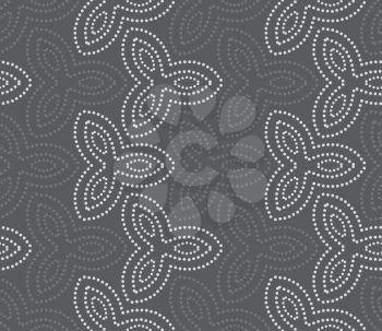 Seamless stylish geometric background. Modern abstract pattern. Flat monochrome design.Repeating ornament dotted gray and black flowers.