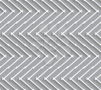 Seamless geometric background. Modern monochrome 3D texture. Pattern with realistic shadow and cut out of paper effect.Geometrical pattern with horizontal chevron lines.