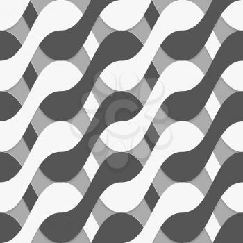 Seamless geometric background. Modern monochrome 3D texture. Pattern with realistic shadow and cut out of paper effect.3D black and white interlocking waves.