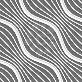 Seamless geometric background. Modern monochrome 3D texture. Pattern with realistic shadow and cut out of paper effect.3D diagonal striped waves.