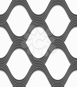 Seamless geometric background. Modern monochrome 3D texture. Pattern with realistic shadow and cut out of paper effect.3D gray overlapping waves on white.