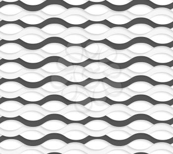 Seamless geometric background. Modern monochrome 3D texture. Pattern with realistic shadow and cut out of paper effect.3D overlapping black and white waves.