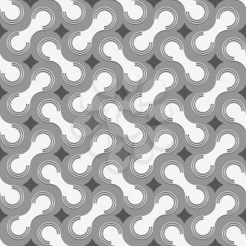 Seamless geometric background. Modern monochrome 3D texture. Pattern with realistic shadow and cut out of paper effect.3D white rounded shapes with dark pointy squares.