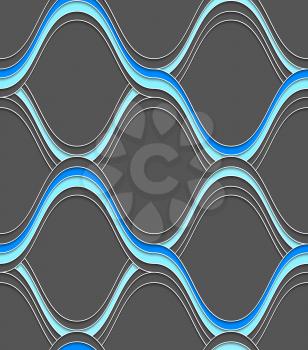 Seamless geometric background. Modern 3D texture. Pattern with realistic shadow and cut out of paper effect.Blue embossed interlocking wavy lines.