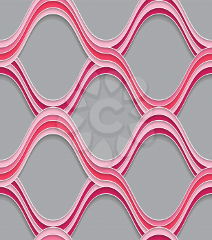 Seamless geometric background. Modern 3D texture. Pattern with realistic shadow and cut out of paper effect.Pink embossed interlocking wavy lines.
