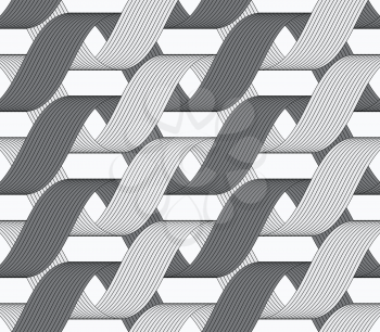 Seamless geometric background. Modern monochrome ribbon like ornament. Pattern with textured ribbons.Ribbons dark and light forming horizontal overlapping loops pattern.