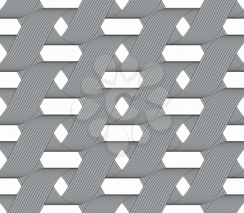 Seamless geometric background. Modern monochrome ribbon like ornament. Pattern with textured ribbons.Ribbons forming horizontal overlapping loops pattern.