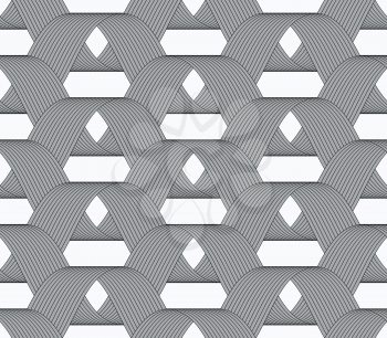 Seamless geometric background. Modern monochrome ribbon like ornament. Pattern with textured ribbons.Ribbons intersecting waves pattern.