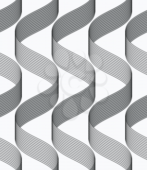 Seamless geometric background. Modern monochrome ribbon like ornament. Pattern with textured ribbons.Ribbons making waves pattern.