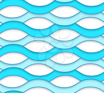 Seamless geometric background. Modern 3D texture. Pattern with realistic shadow and cut out of paper effect.White embossed interlocking blue waves.