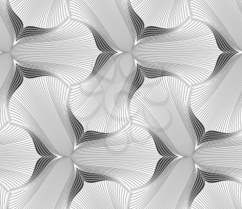 Abstract geometric background. Seamless flat monochrome pattern. Simple design.Slim gray hatched trefoil flower.