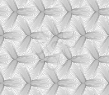 Abstract geometric background. Seamless flat monochrome pattern. Simple design.Slim gray hatched trefoil pointy flower.
