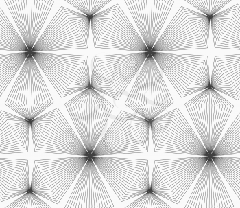 Abstract geometric background. Seamless flat monochrome pattern. Simple design.Slim gray linear stripes rhombus trefoils.