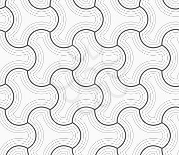 Abstract geometric background. Seamless flat monochrome pattern. Simple design.Slim gray rounded tetrapods with offset.