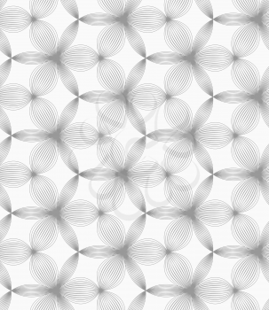 Abstract geometric background. Seamless flat monochrome pattern. Simple design.Slim gray small hatched thick and thin trefoils.
