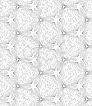 Abstract geometric background. Seamless flat monochrome pattern. Simple design.Slim gray small hatched trefoils forming stars.