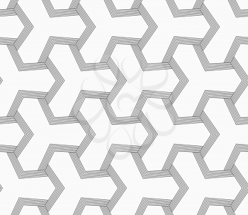 Abstract geometric background. Seamless flat monochrome pattern. Simple design.Slim gray tetrapods with striped bevel.