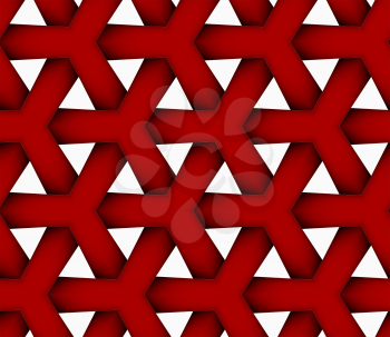 Seamless geometric background. Pattern with realistic shadow and cut out of paper effect.Colored.3D colored red triangular grid.
