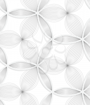 Seamless geometric background. Pattern with realistic shadow and cut out of paper effect.White 3d paper.3D white circle grid and striped flowers.
