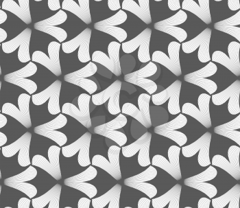 Seamless geometric pattern. Gray abstract geometrical design. Flat monochrome design.Monochrome black pointy three pedal flowers.