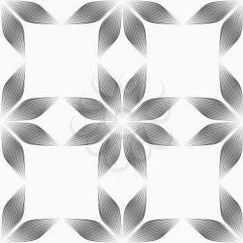 Seamless geometric pattern. Gray abstract geometrical design. Flat monochrome design.Monochrome flowers forming squares.