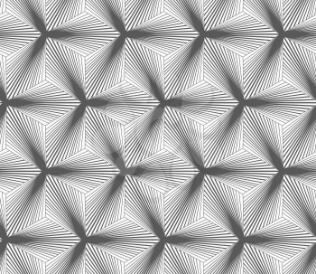 Seamless geometric pattern. Gray abstract geometrical design. Flat monochrome design.Monochrome gradually striped black three ray stars.