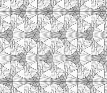 Seamless geometric pattern. Gray abstract geometrical design. Flat monochrome design.Monochrome gradually striped tetrapods and grid.