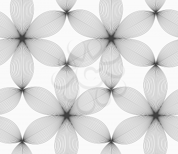Seamless geometric pattern. Gray abstract geometrical design. Flat monochrome design.Monochrome gray striped six pedal flowers.