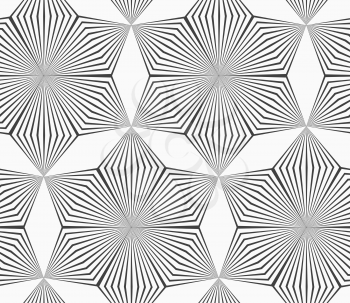 Seamless geometric pattern. Gray abstract geometrical design. Flat monochrome design.Monochrome gray striped six pedal rhombus flowers.