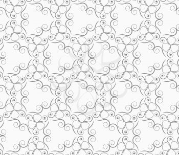 Seamless geometric pattern. Gray abstract geometrical design. Flat monochrome design.Monochrome spirals and clovers.