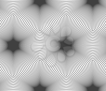 Seamless geometric pattern. Gray abstract geometrical design. Flat monochrome design.Monochrome striped hexagons forming black stars.