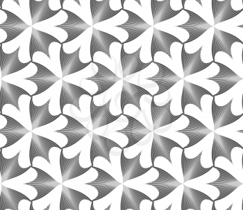 Seamless geometric pattern. Gray abstract geometrical design. Flat monochrome design.Monochrome striped pointy three pedal flowers.