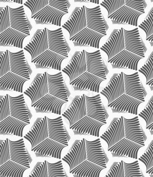 Seamless geometric pattern. Gray abstract geometrical design. Flat monochrome design.Monochrome striped sea shells.