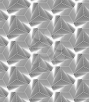 Seamless geometric pattern. Gray abstract geometrical design. Flat monochrome design.Monochrome striped shapes forming pyramids.