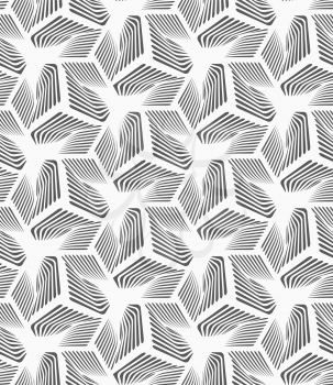 Seamless geometric pattern. Gray abstract geometrical design. Flat monochrome design.Monochrome striped three ray shapes.