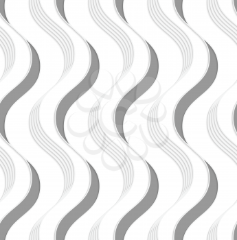 White and gray background with cut out of paper effect. Modern 3D seamless pattern.Paper cut out vertical gray waves.