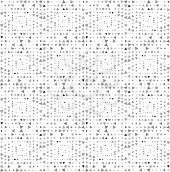 Monochrome dotted texture. Abstract seamless pattern. Ornament made of dots.Textured with randomly colored and rotated triangles squares.