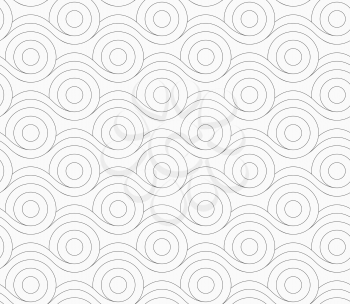 Monochrome abstract geometrical pattern. Modern gray seamless background. Flat simple design.Gray circles merging with wavy lines.
