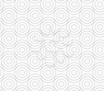 Monochrome abstract geometrical pattern. Modern gray seamless background. Flat simple design.Gray circles touching wavy lines.