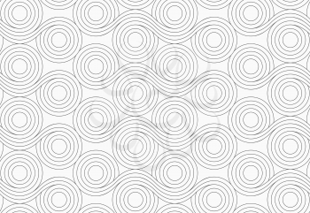 Monochrome abstract geometrical pattern. Modern gray seamless background. Flat simple design.Gray circles with wavy lines merging.