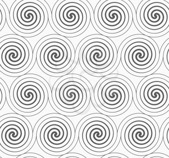 Monochrome abstract geometrical pattern. Modern gray seamless background. Flat simple design.Gray merging Archimedean spirals.