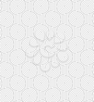Monochrome abstract geometrical pattern. Modern gray seamless background. Flat simple design.Gray merging Archimedean spirals with continues lines.