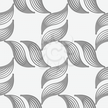 Modern seamless pattern. Geometric background with perforated effect. Shadow creates 3D texture.Perforated striped leafy shapes forming cross.