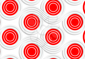 Abstract seamless background with 3D cut out of paper effect. Pattern with realistic shadow. Modern texture. Stylish backdrop.White colored paper red spools merging.